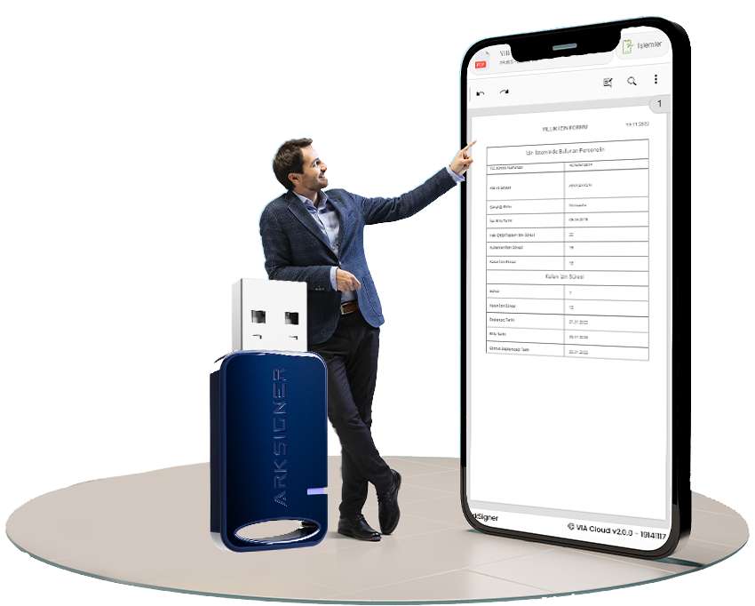 Arkİmza USB cihazı ve mobil imzalama ekranı